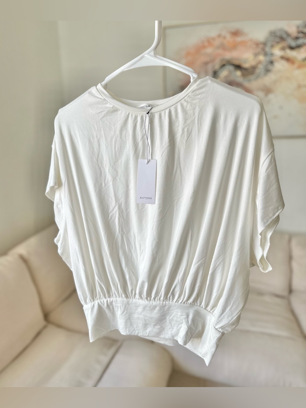 Women's Soft Cream Drape Batwing Top M NEW